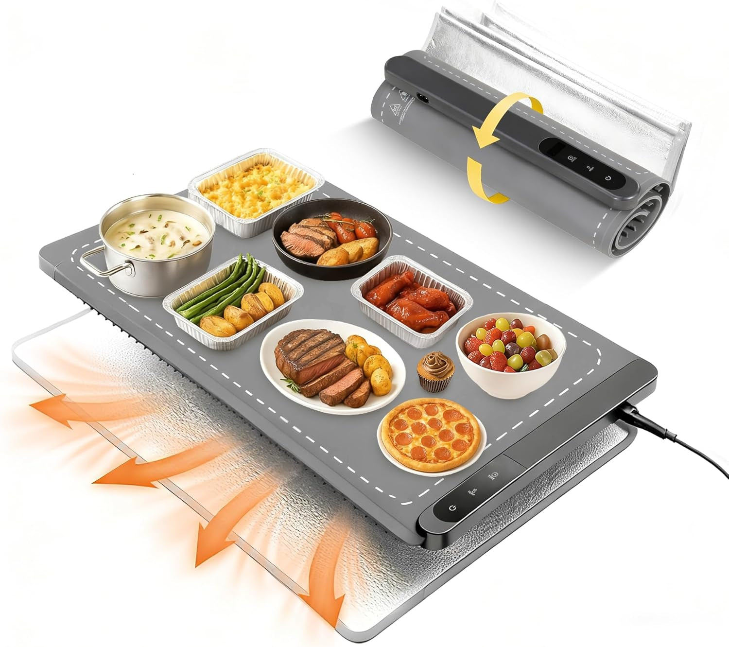 Graphene Food Warming Mat Extra Large 32"X16" with Insulation Pad for Countertop, Chafing Dishes for Buffet, for Kitchen, Food Warmers for Parties, Portable Heating Pad, 560W Custom Warm Setting, Grey